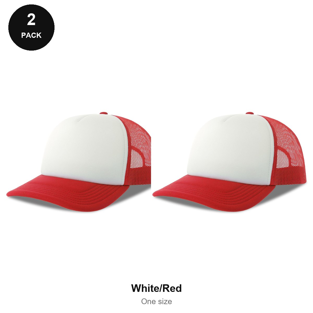 Foam Trucker Caps 2 Pack - Foam front / polyester mesh, One Size - White/Red