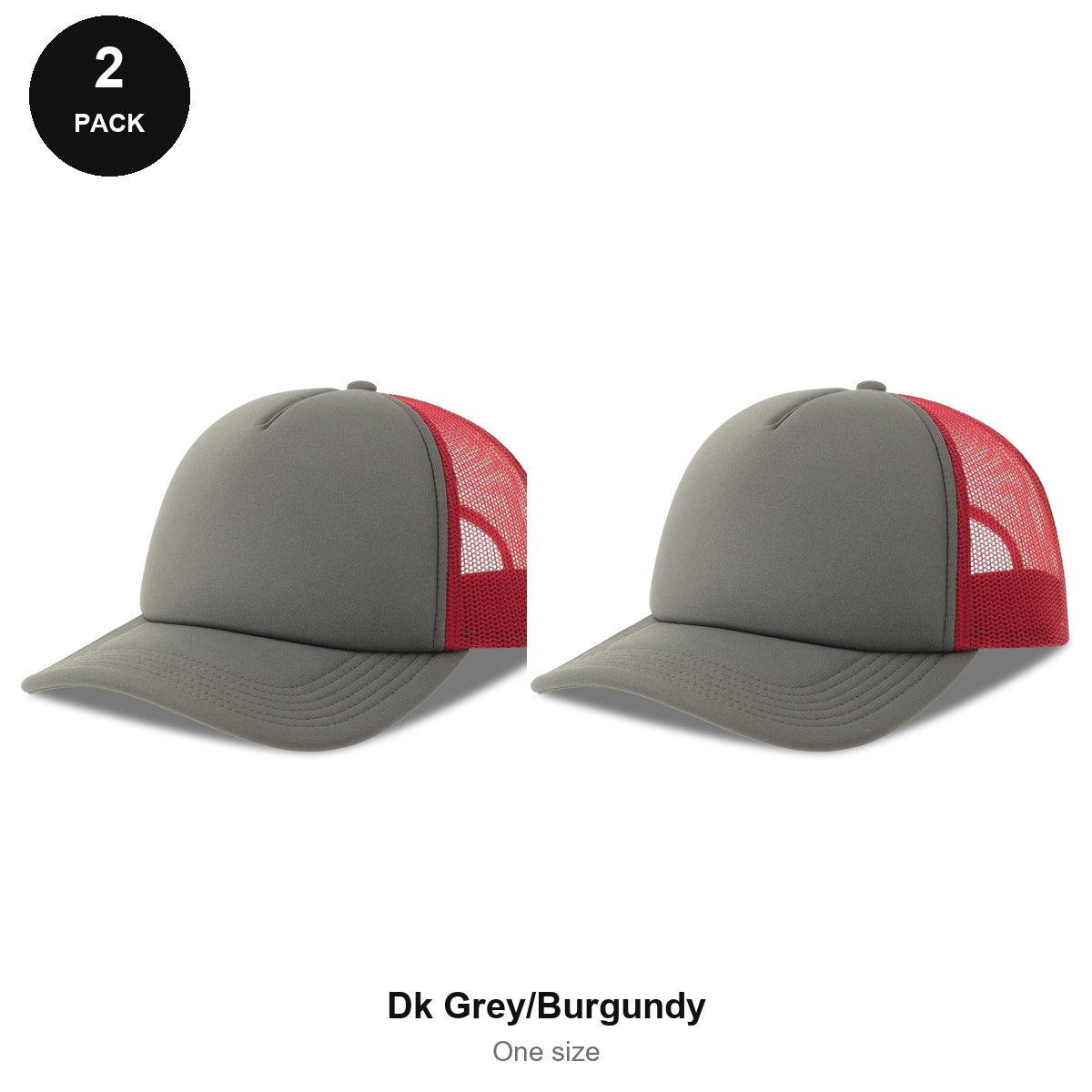 Foam Trucker Caps 2 Pack - Foam front / polyester mesh, One Size - Dk Grey/Burgundy