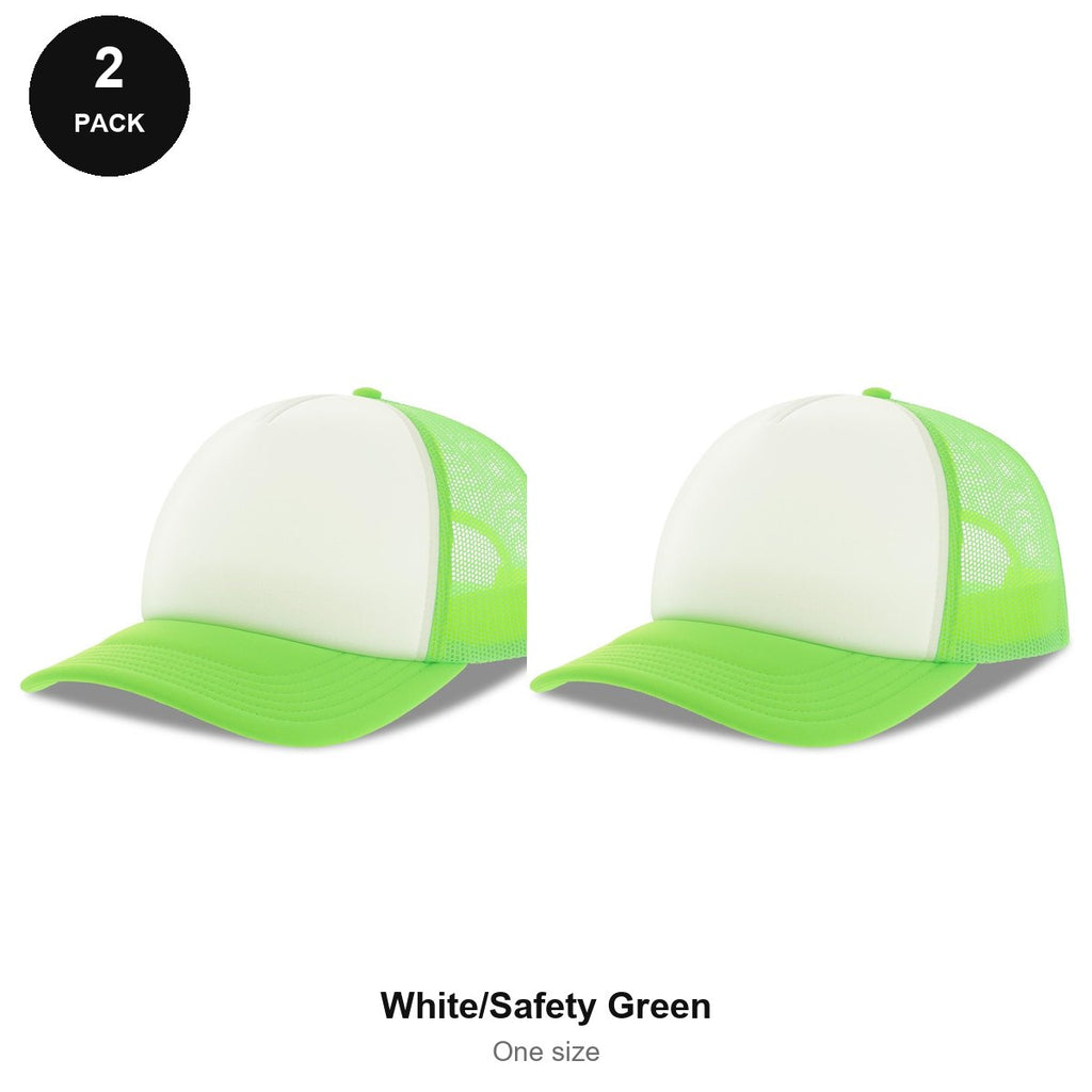 Foam Trucker Caps 2 Pack - Foam front / polyester mesh, One Size - White/Safety Green