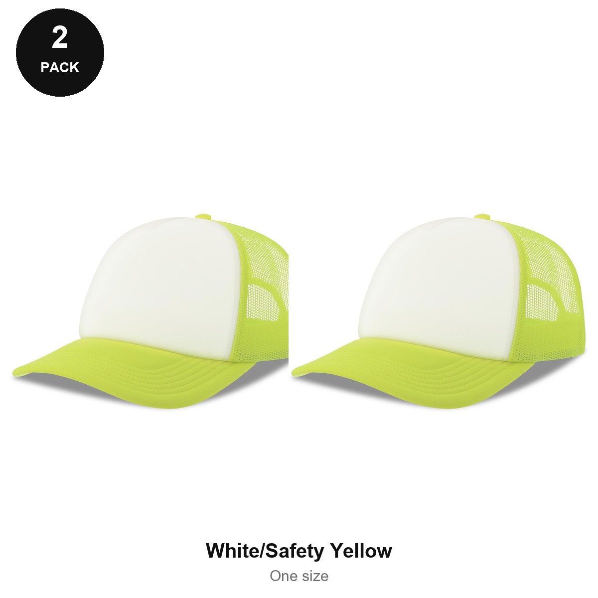 Foam Trucker Caps 2 Pack - Foam front / polyester mesh, One Size - White/Safety Yellow