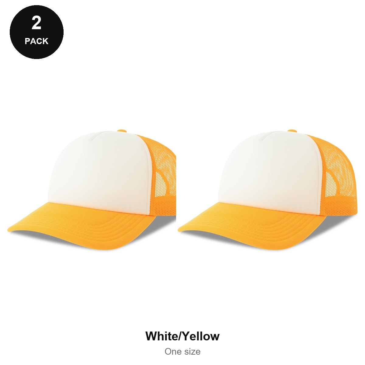 Foam Trucker Caps 2 Pack - Foam front / polyester mesh, One Size - White/Yellow