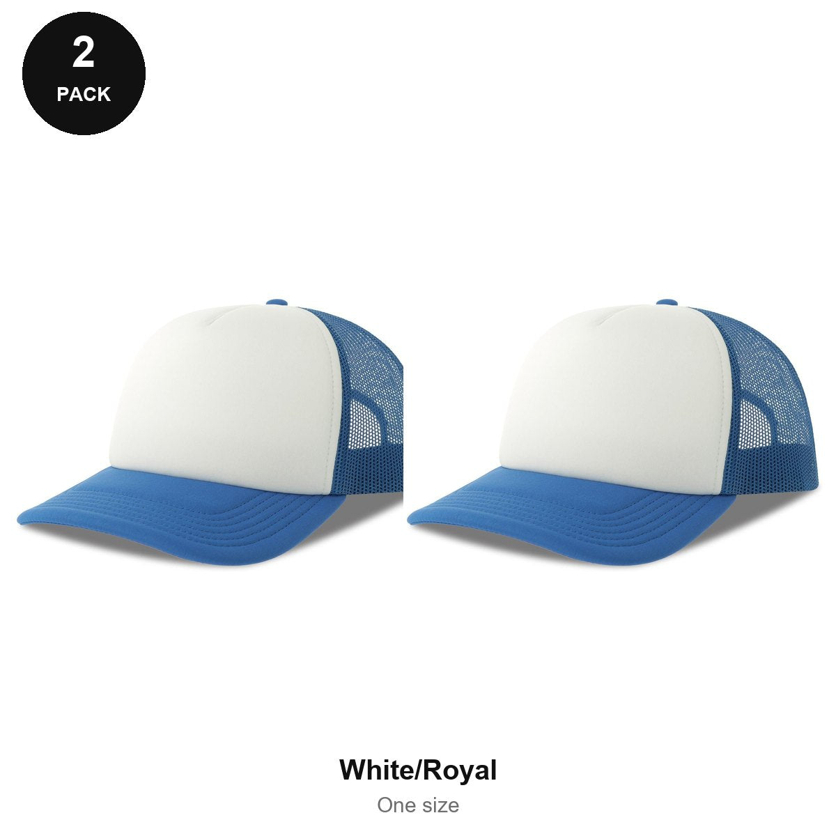 Foam Trucker Caps 2 Pack - Foam front / polyester mesh, One Size - White/Royal