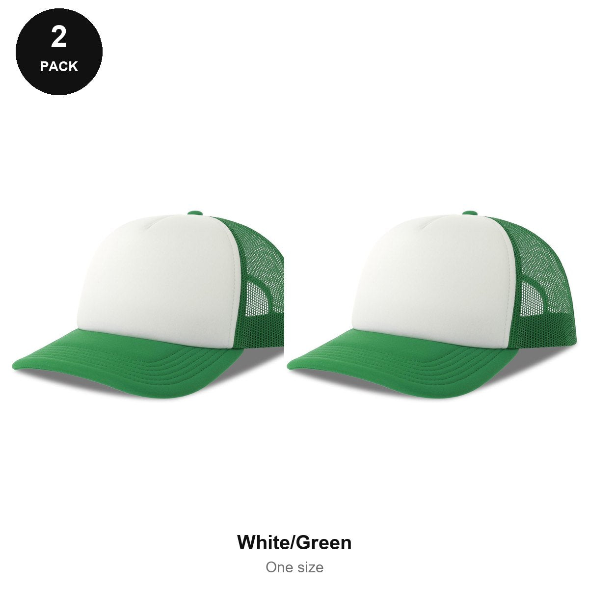 Foam Trucker Caps 2 Pack - Foam front / polyester mesh, One Size - White/Green