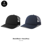 Foam Trucker Caps 2 Pack - Foam front / polyester mesh, One Size - Black/Black + Navy/Navy