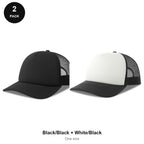Foam Trucker Caps 2 Pack - Foam front / polyester mesh, One Size - Black/Black + White/Black