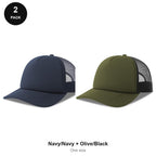 Foam Trucker Caps 2 Pack - Foam front / polyester mesh, One Size - Navy/Navy + Olive/Black