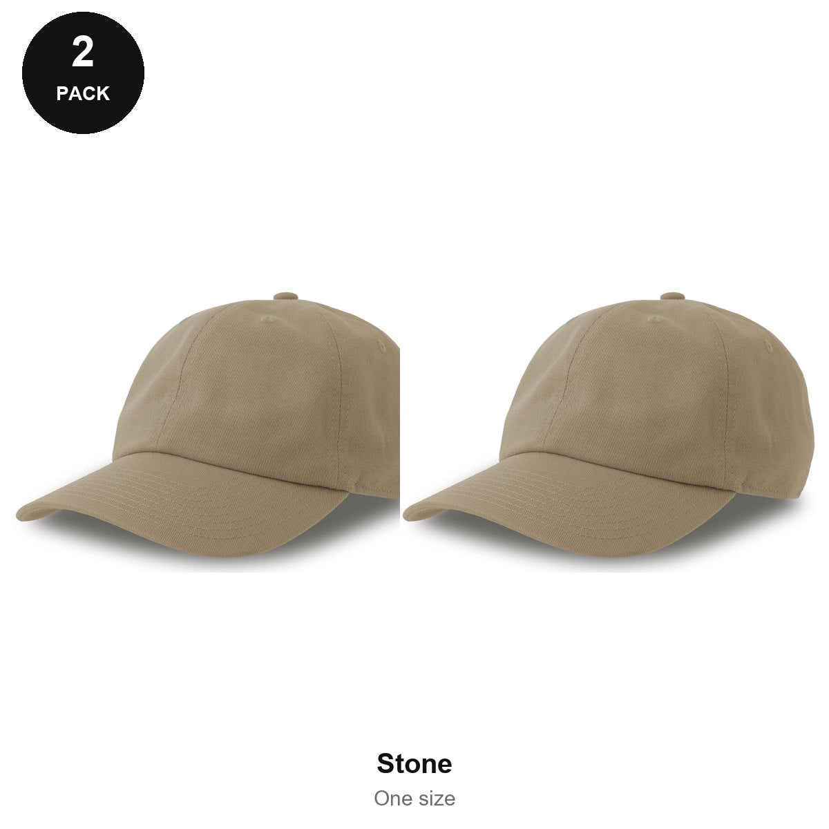 Dad Caps 2 Pack - Cotton, One Size - Stone