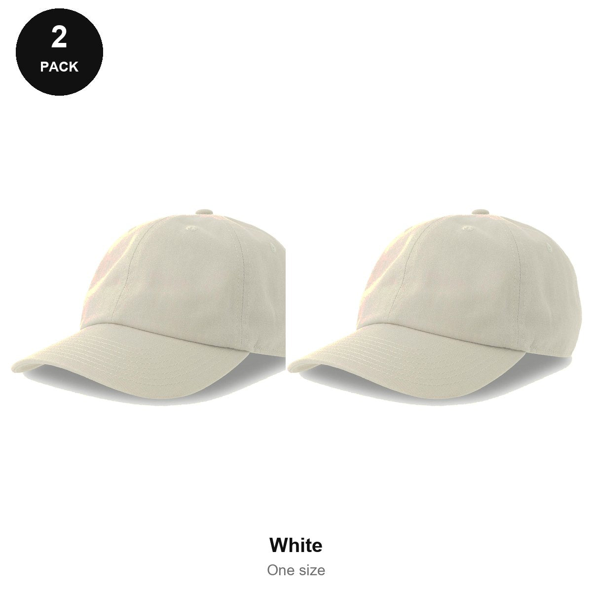 Dad Caps 2 Pack - Cotton, One Size - White
