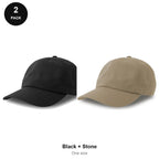 Dad Caps 2 Pack - Cotton, One Size - Black + Stone