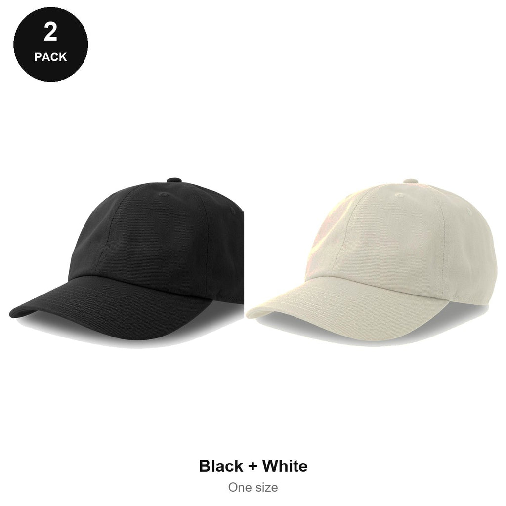 Dad Caps 2 Pack - Cotton, One Size - Black + White