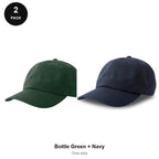 Dad Caps 2 Pack - Cotton, One Size - Bottle Green + Navy