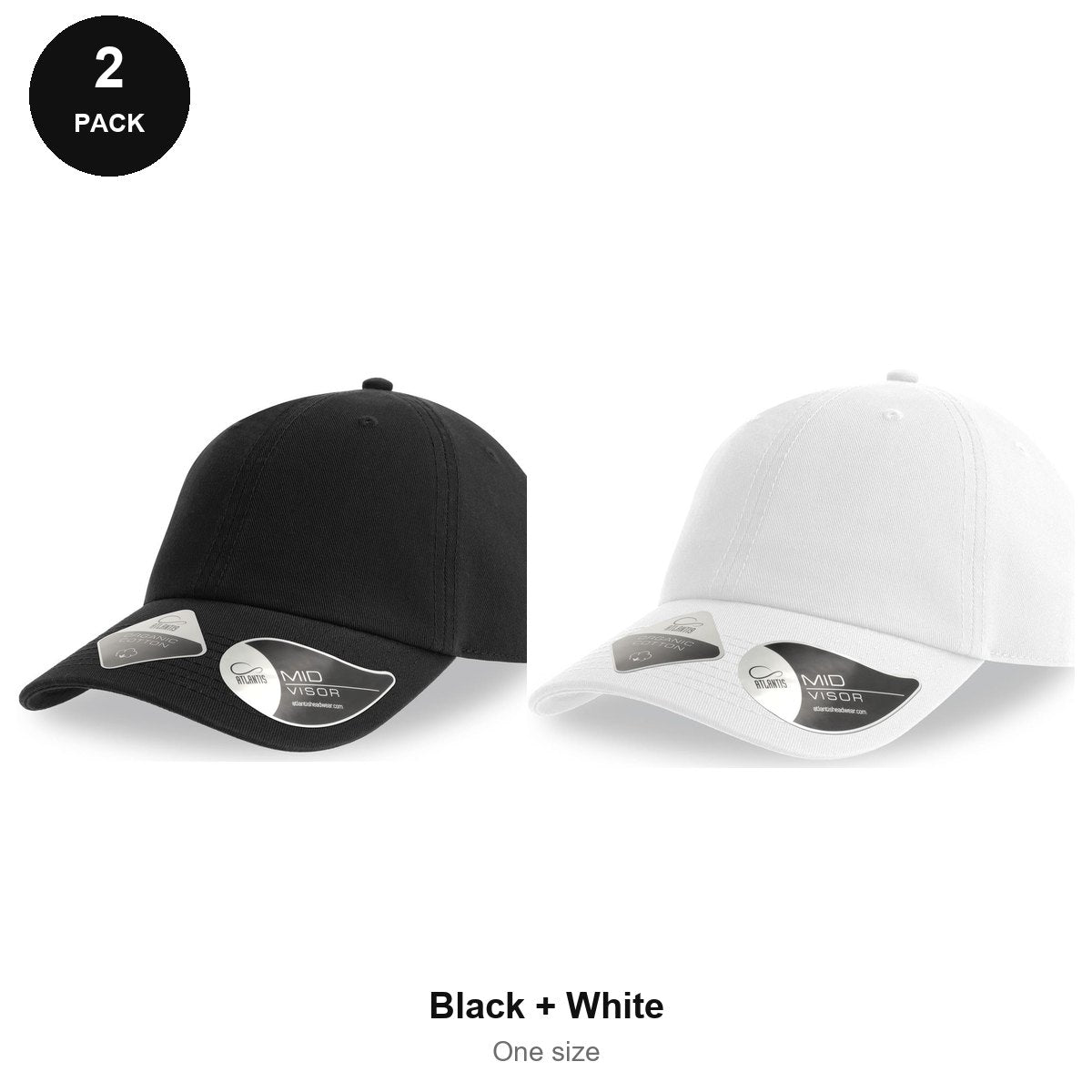 Organic Cotton Dad Caps 2 Pack - Cotton, One Size - Black + White