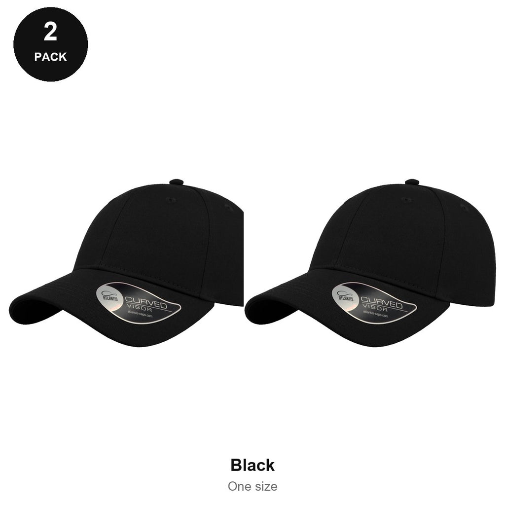 6 Panel Structured Caps 2 Pack - Cotton twill, One Size - Black