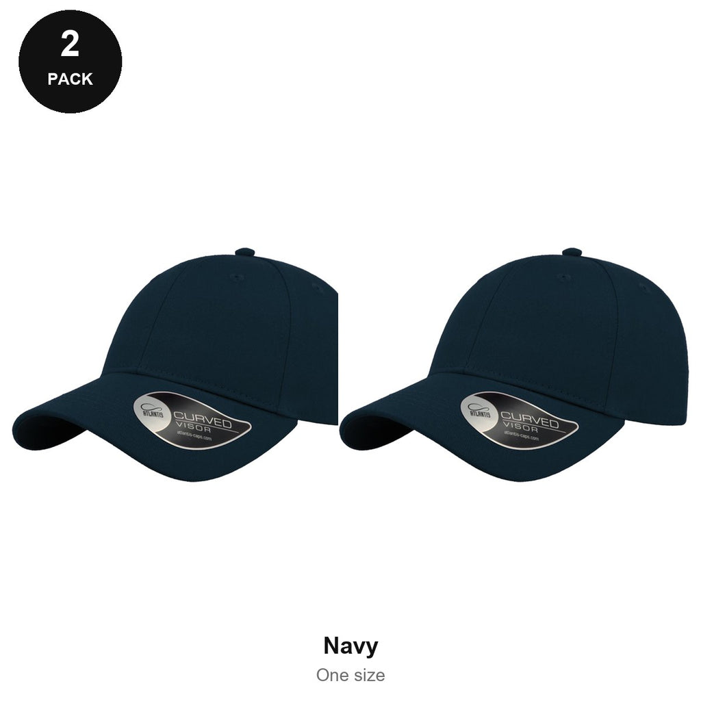 6 Panel Structured Caps 2 Pack - Cotton twill, One Size - Navy