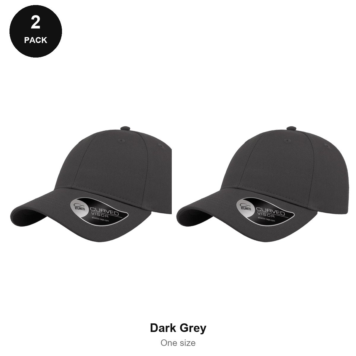 6 Panel Structured Caps 2 Pack - Cotton twill, One Size - Dark Grey