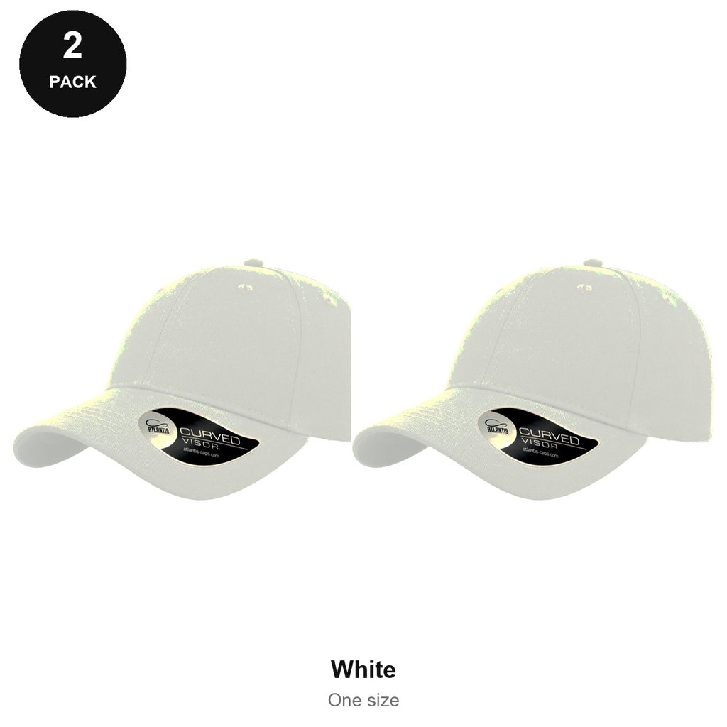 6 Panel Structured Caps 2 Pack - Cotton twill, One Size - White