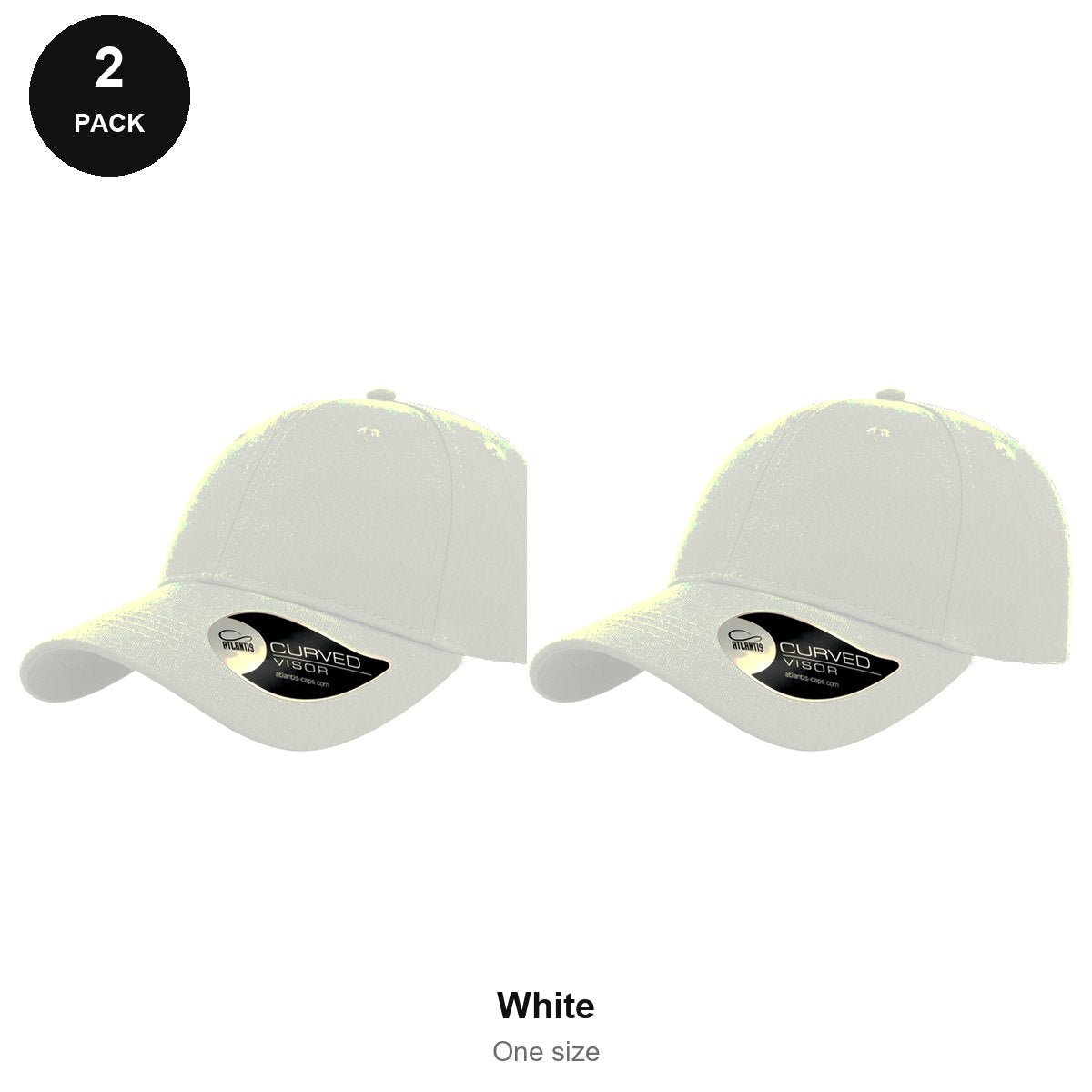 6 Panel Structured Caps 2 Pack - Cotton twill, One Size - White