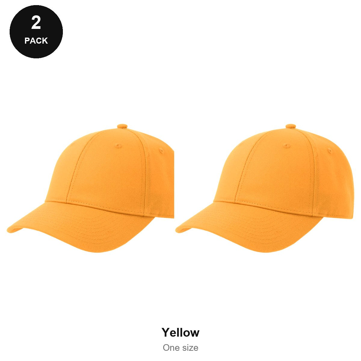 6 Panel Structured Caps 2 Pack - Cotton twill, One Size - Yellow