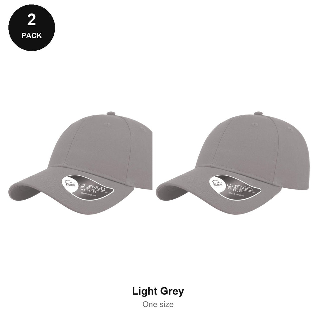 6 Panel Structured Caps 2 Pack - Cotton twill, One Size - Light Grey