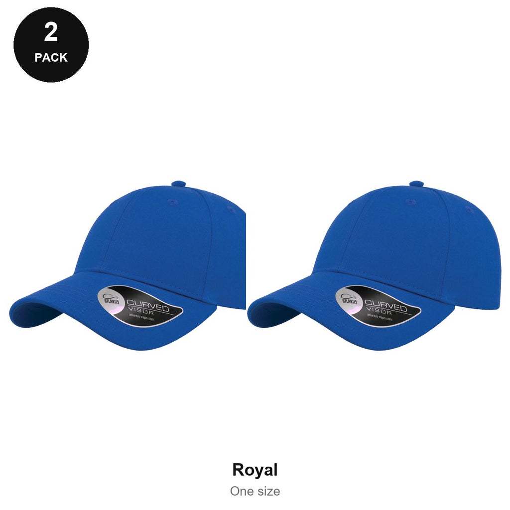 6 Panel Structured Caps 2 Pack - Cotton twill, One Size - Royal