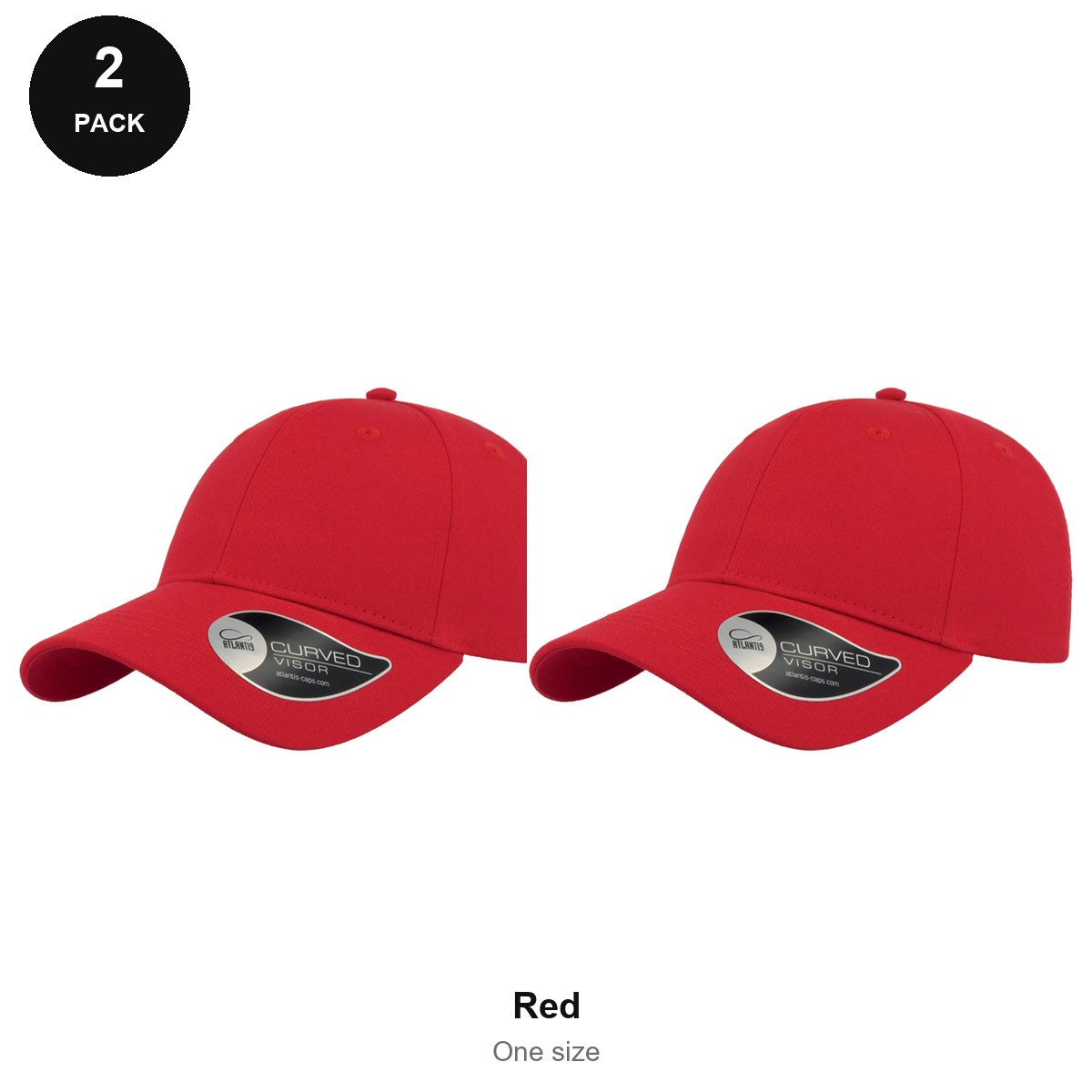 6 Panel Structured Caps 2 Pack - Cotton twill, One Size - Red