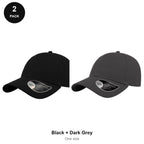 6 Panel Structured Caps 2 Pack - Cotton twill, One Size - Black + Dark Grey
