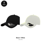 6 Panel Structured Caps 2 Pack - Cotton twill, One Size - Black + White