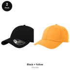 6 Panel Structured Caps 2 Pack - Cotton twill, One Size - Black + Yellow