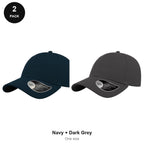 6 Panel Structured Caps 2 Pack - Cotton twill, One Size - Navy + Dark Grey