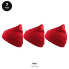 Beanie Hats 3 Pack - 100% recycled polyester knit, One Size - Red