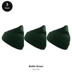 Beanie Hats 3 Pack - 100% recycled polyester knit, One Size - Bottle Green