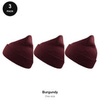 Beanie Hats 3 Pack - 100% recycled polyester knit, One Size - Burgundy