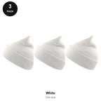 Beanie Hats 3 Pack - 100% recycled polyester knit, One Size - White