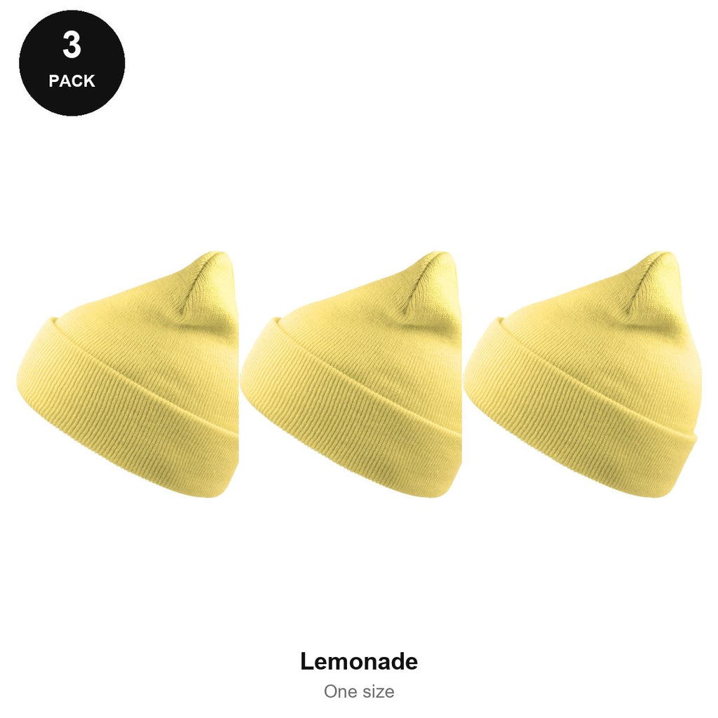 Beanie Hats 3 Pack - 100% recycled polyester knit, One Size - Lemonade