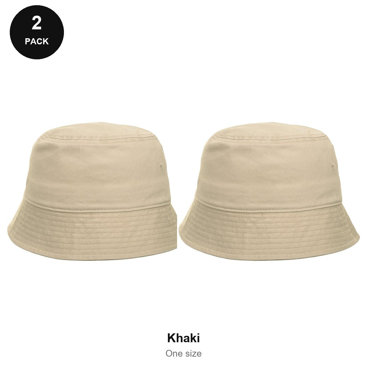 Bucket Hats 2 Pack - Cotton, One Size - Khaki