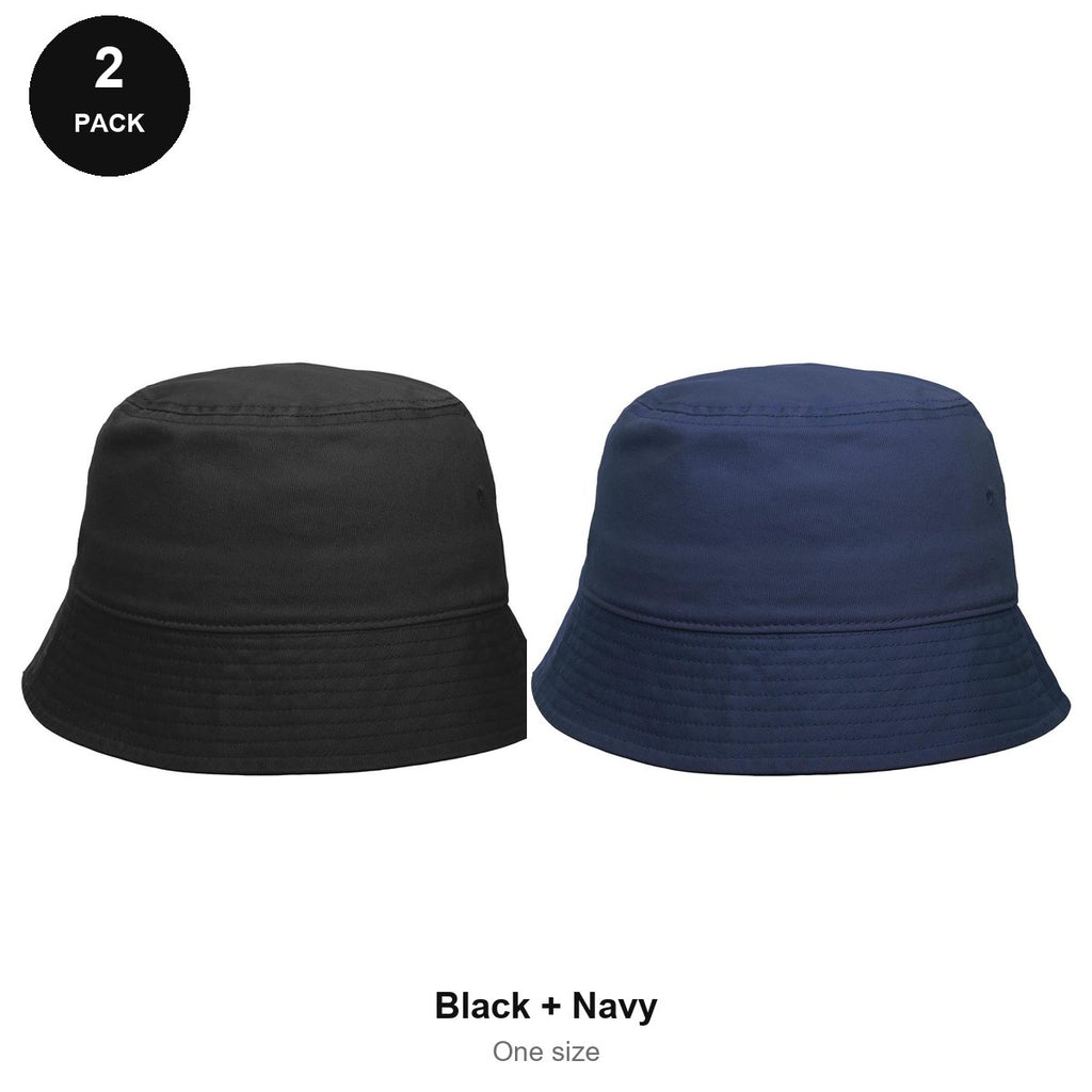 Bucket Hats 2 Pack - Cotton, One Size - Black + Navy