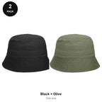 Bucket Hats 2 Pack - Cotton, One Size - Black + Olive