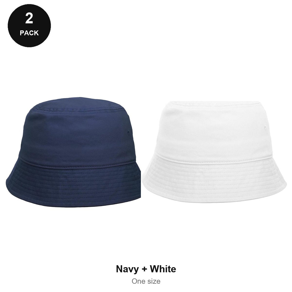 Bucket Hats 2 Pack - Cotton, One Size - Navy + White