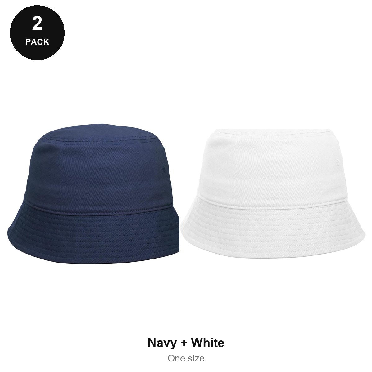 Bucket Hats 2 Pack - Cotton, One Size - Navy + White