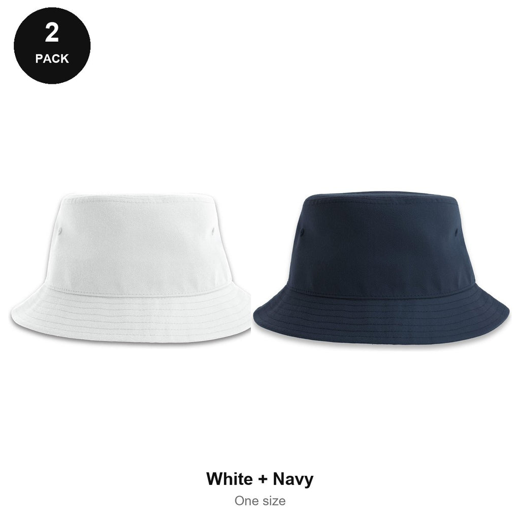Bucket Hats 2 Pack - 100% recycled polyester, One Size - White + Navy