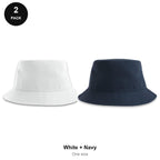 Bucket Hats 2 Pack - 100% recycled polyester, One Size - White + Navy