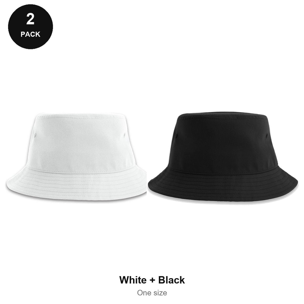 Bucket Hats 2 Pack - 100% recycled polyester, One Size - White + Black