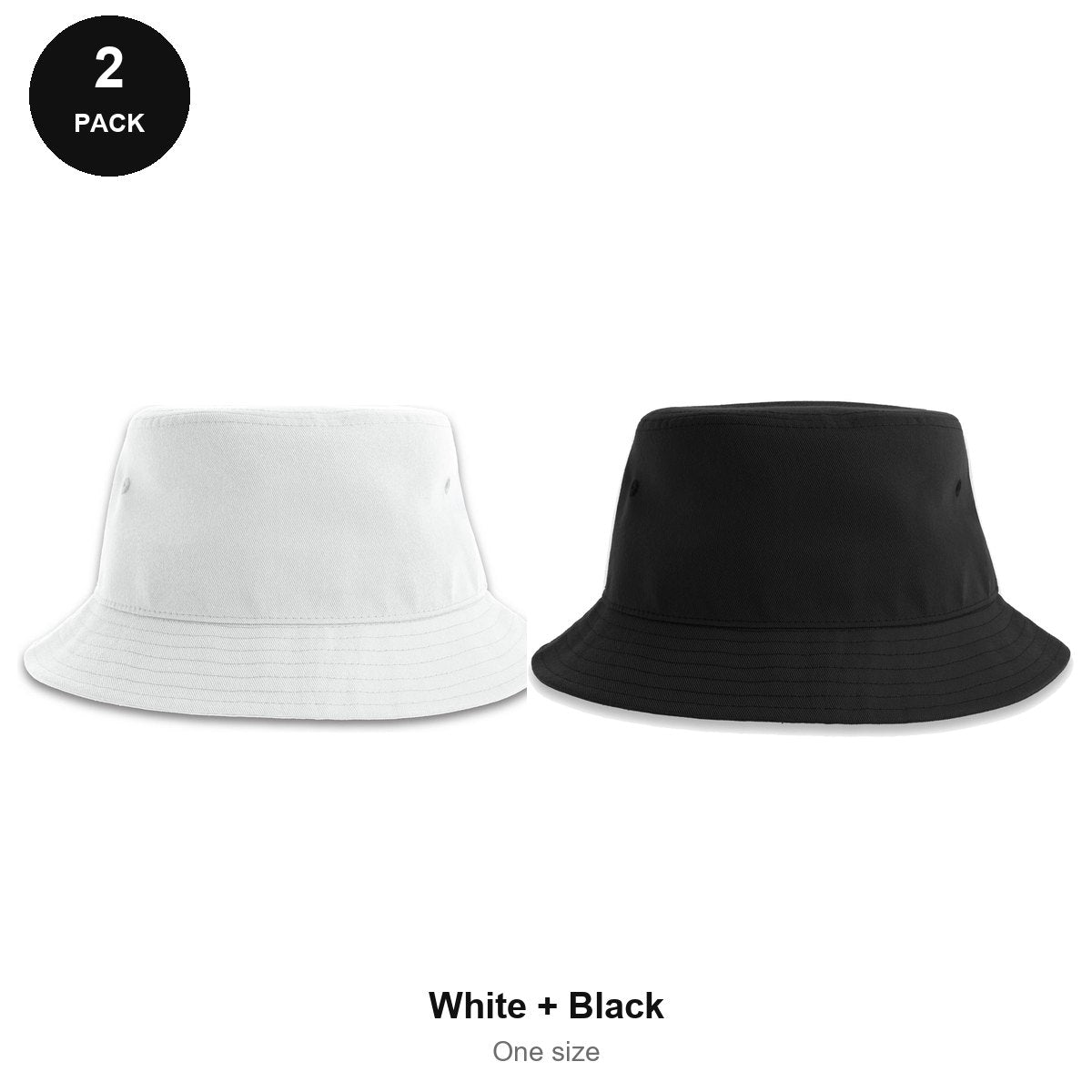 Bucket Hats 2 Pack - 100% recycled polyester, One Size - White + Black