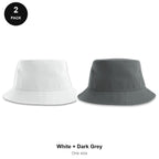 Bucket Hats 2 Pack - 100% recycled polyester, One Size - White + Dark Grey