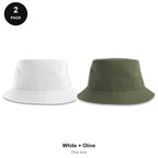 Bucket Hats 2 Pack - 100% recycled polyester, One Size - White + Olive