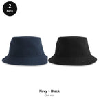 Bucket Hats 2 Pack - 100% recycled polyester, One Size - Navy + Black