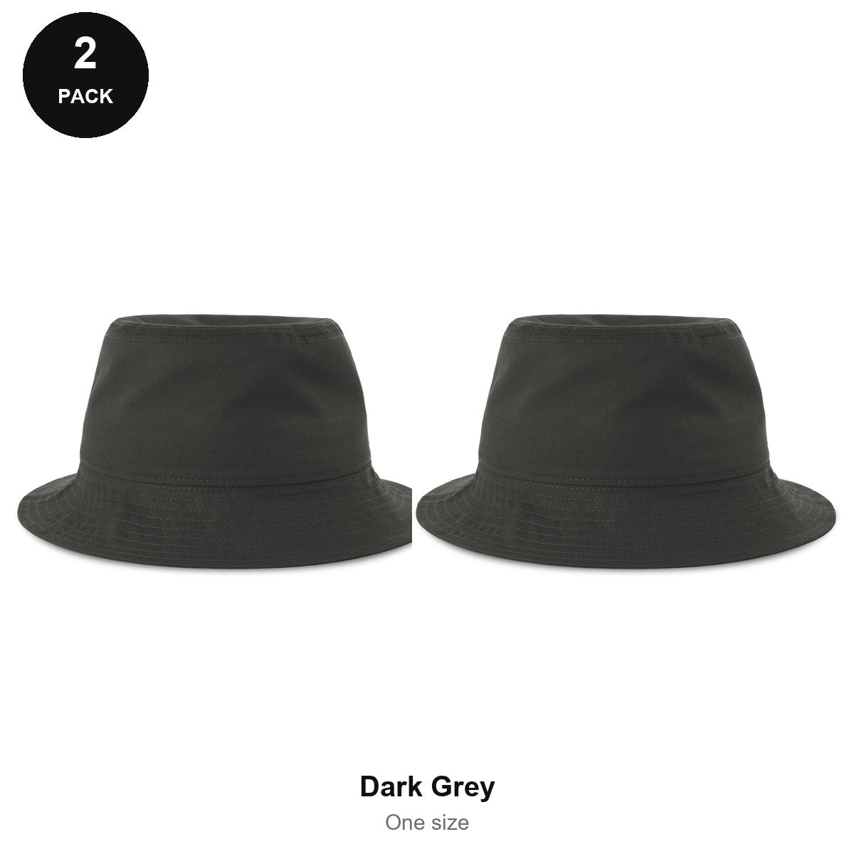 Organic Cotton Bucket Hats 2 Pack - Cotton, One Size - Dark Grey