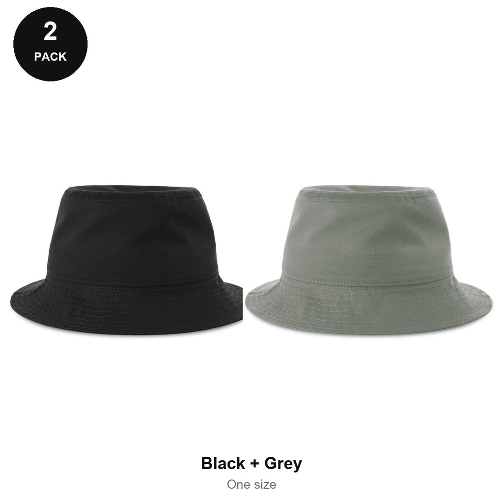 Organic Cotton Bucket Hats 2 Pack - Cotton, One Size - Black + Grey