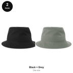 Organic Cotton Bucket Hats 2 Pack - Cotton, One Size - Black + Grey