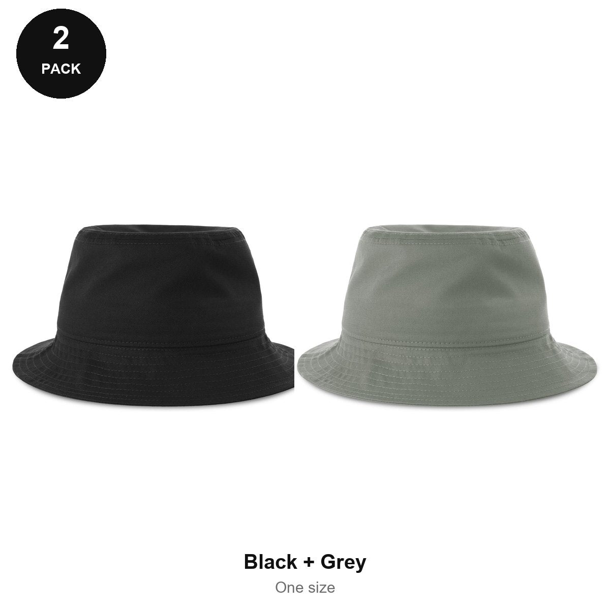 Organic Cotton Bucket Hats 2 Pack - Cotton, One Size - Black + Grey